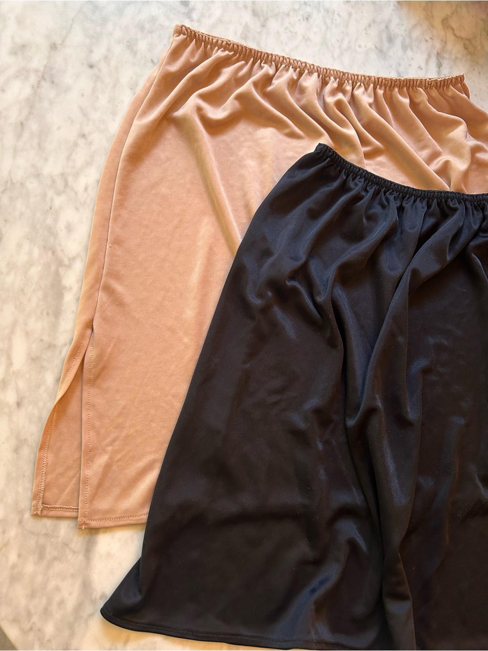 Vassarette Nude and Black slips with slits on both sides and elastic waist